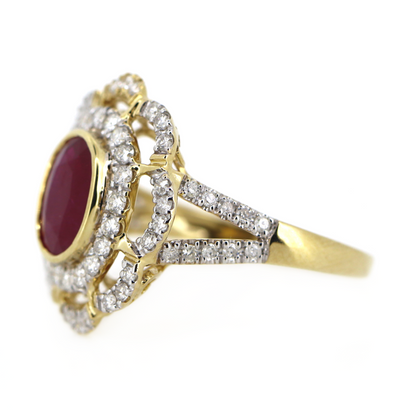 2.20ct Yellow Gold Ruby and Diamond Floral Ring
