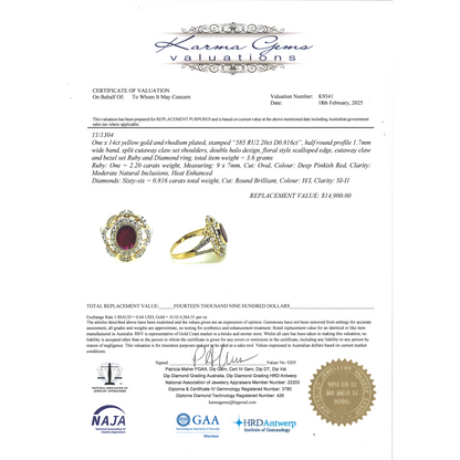 2.20ct Yellow Gold Ruby and Diamond Floral Ring