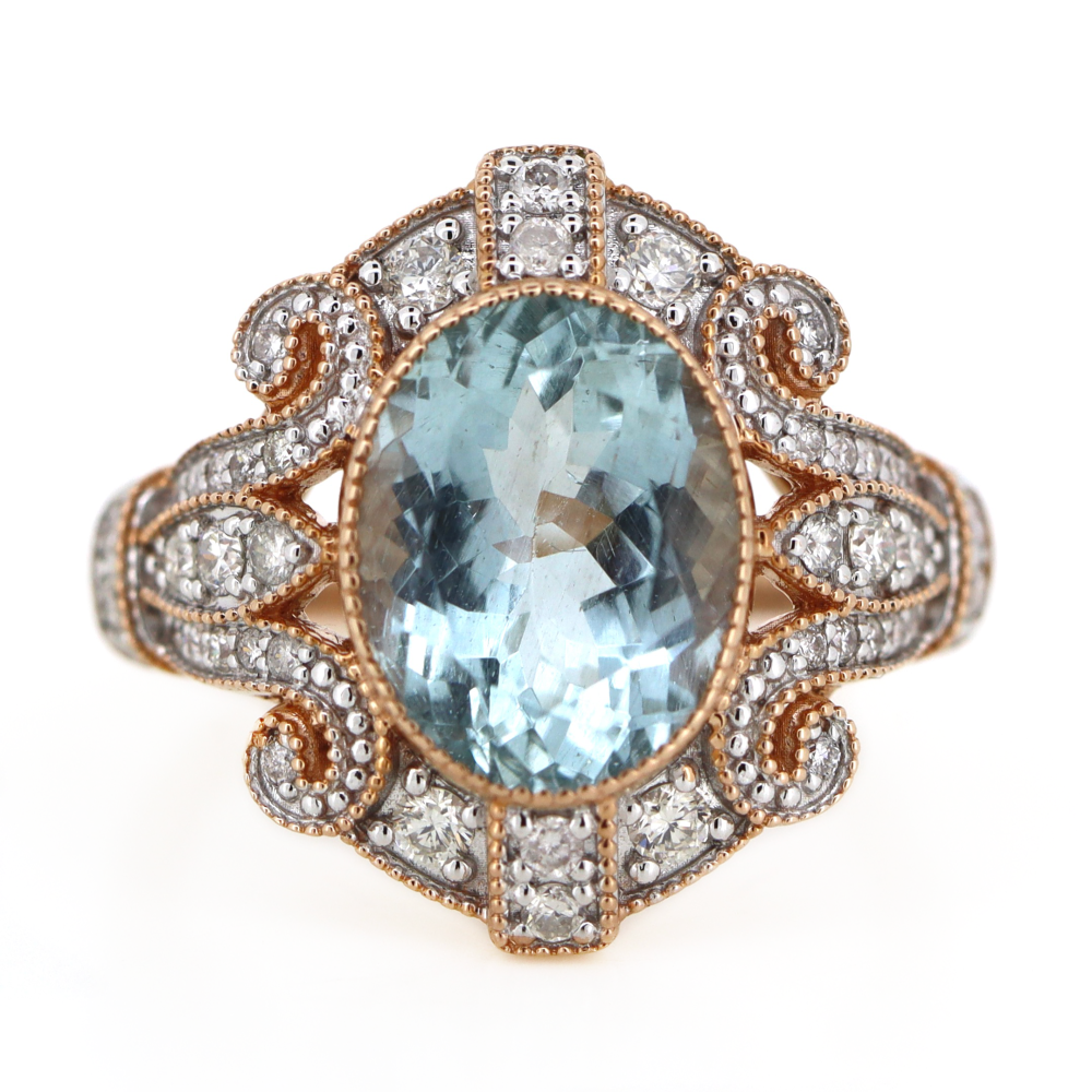 3.83ct TSW Rose Gold Aquamarine and Diamond Cocktail Ring