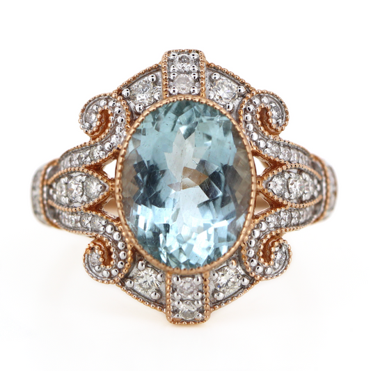 3.83ct TSW Rose Gold Aquamarine and Diamond Cocktail Ring