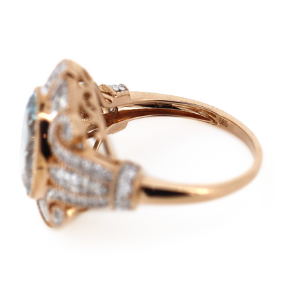 3.83ct TSW Rose Gold Aquamarine and Diamond Cocktail Ring
