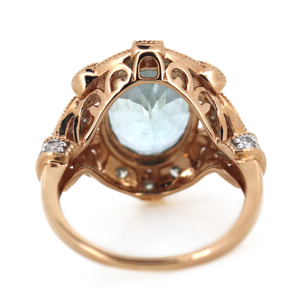 3.83ct TSW Rose Gold Aquamarine and Diamond Cocktail Ring