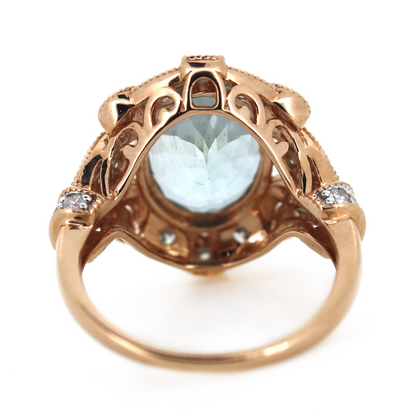 3.83ct TSW Rose Gold Aquamarine and Diamond Cocktail Ring