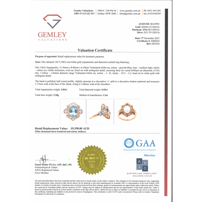 3.83ct TSW Rose Gold Aquamarine and Diamond Cocktail Ring