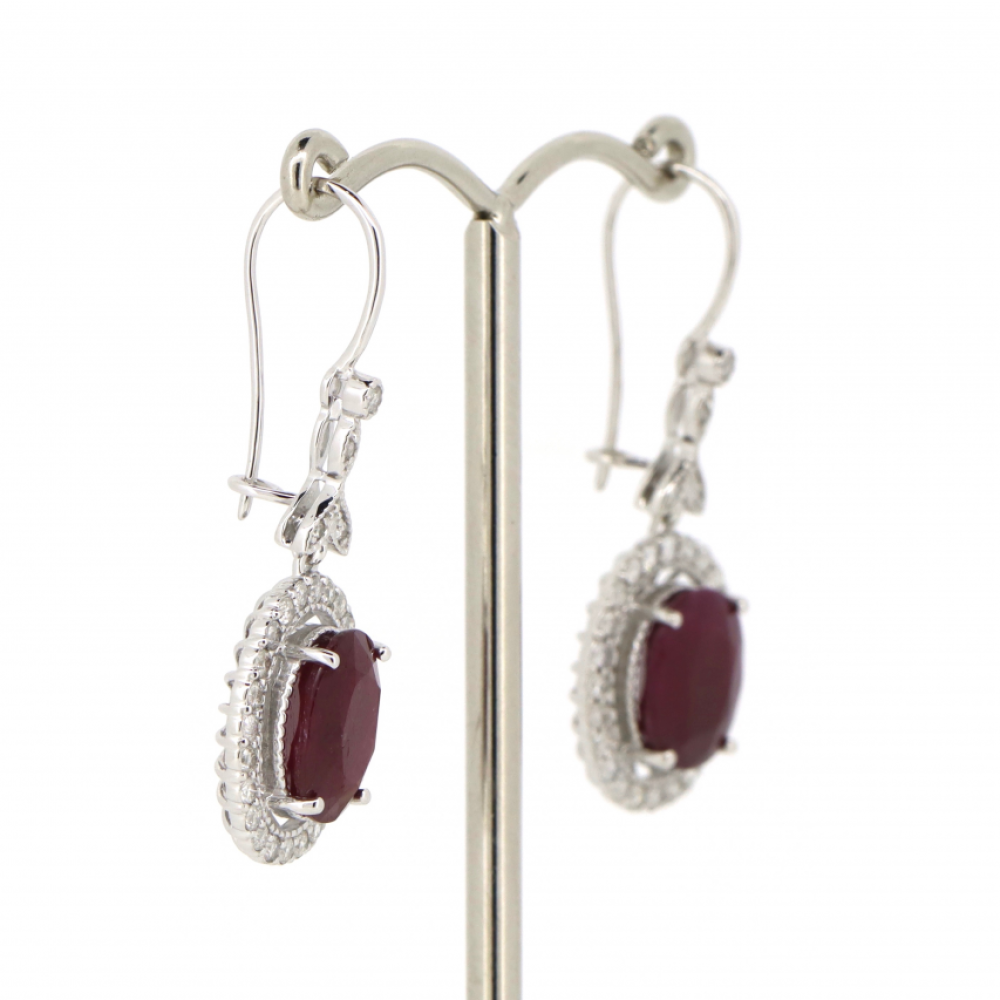 White Gold Ruby and Diamond Halo Earrings