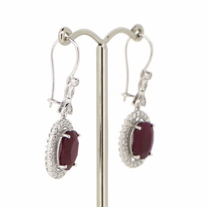 White Gold Ruby and Diamond Halo Earrings