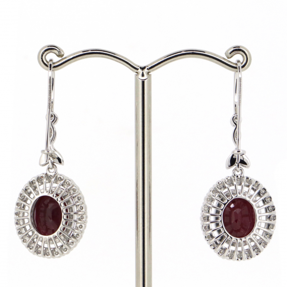 White Gold Ruby and Diamond Halo Earrings