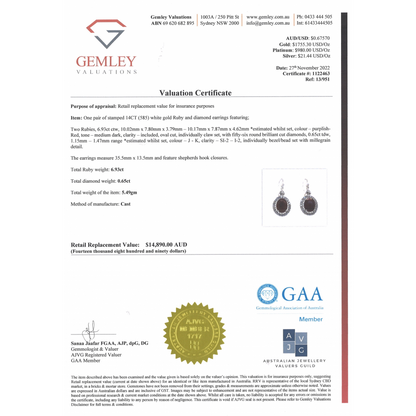 White Gold Ruby and Diamond Halo Earrings