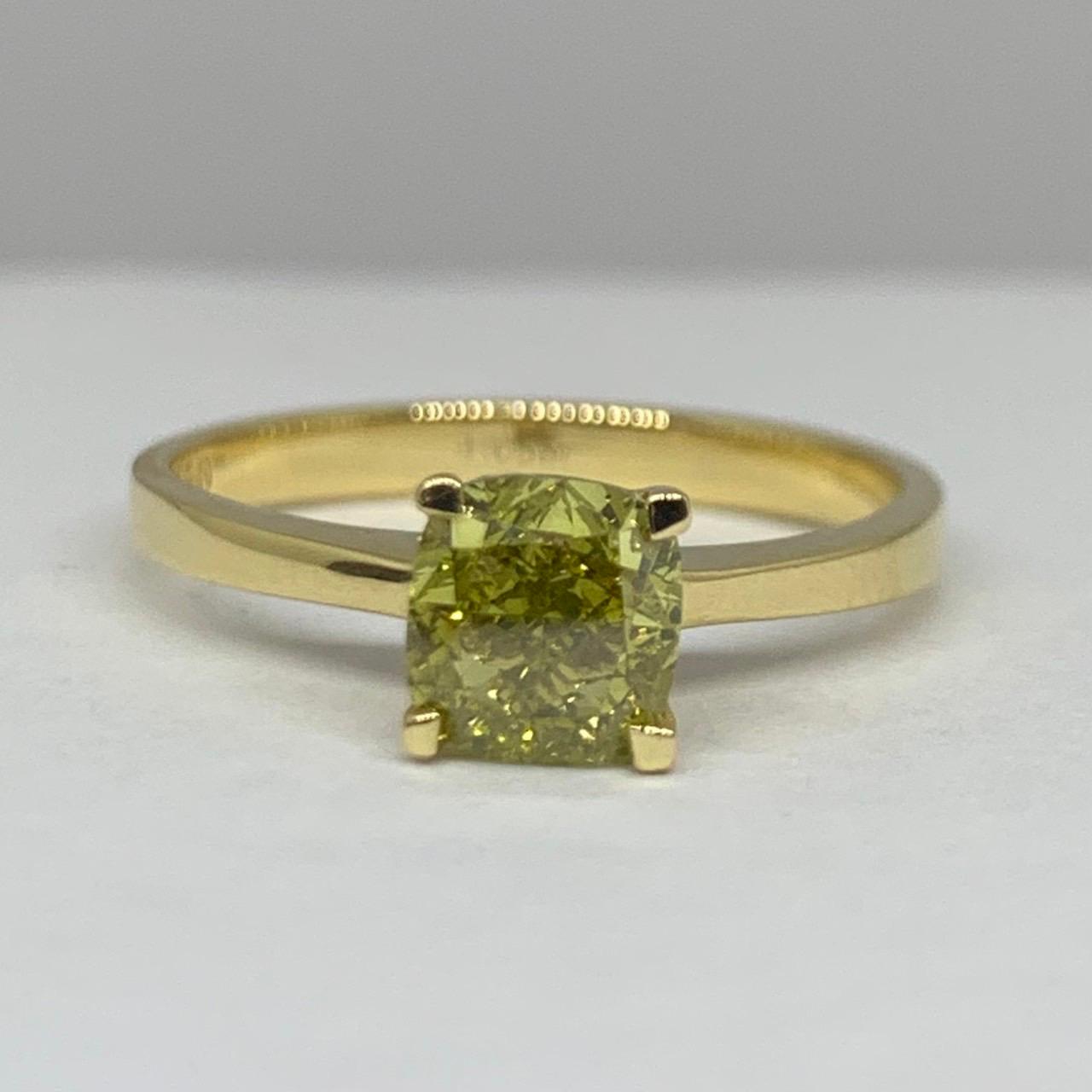 1.05ct Fancy Yellow Cushion Cut Natural Diamond Ring