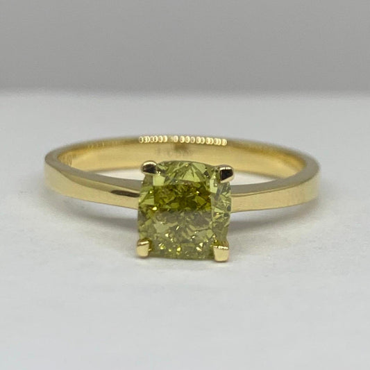 1.05ct Fancy Yellow Cushion Cut Natural Diamond Ring