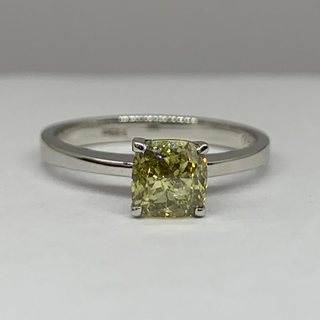 1.03ct Fancy Yellow Cushion Cut Natural Diamond Ring