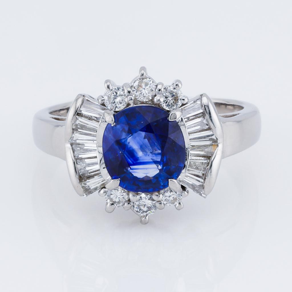 1.72ct Oval Ceylon Sapphire Ring with Diamond Halo