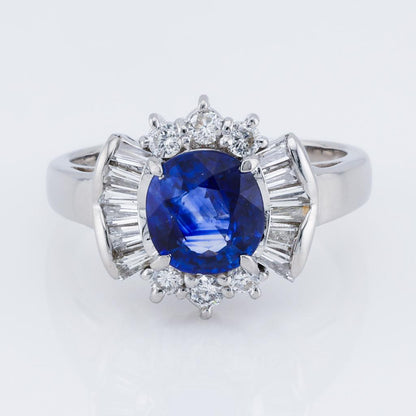 1.72ct Oval Ceylon Sapphire Ring with Diamond Halo