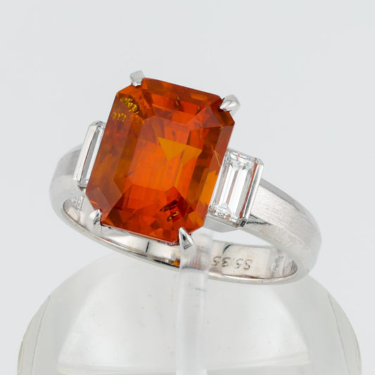 5.35ct Octagon-Cut Natural Orange Sapphire Ring with Diamond Accents