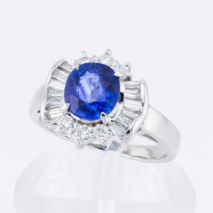 1.72ct Oval Ceylon Sapphire Ring with Diamond Halo