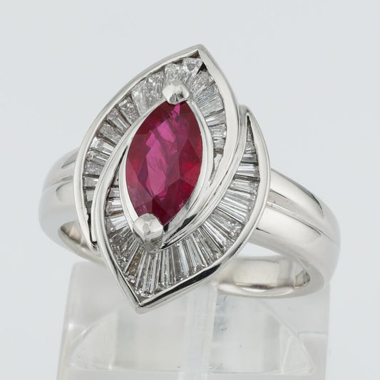 1.17ct Marquise Cut Natural Ruby and Diamond Ring