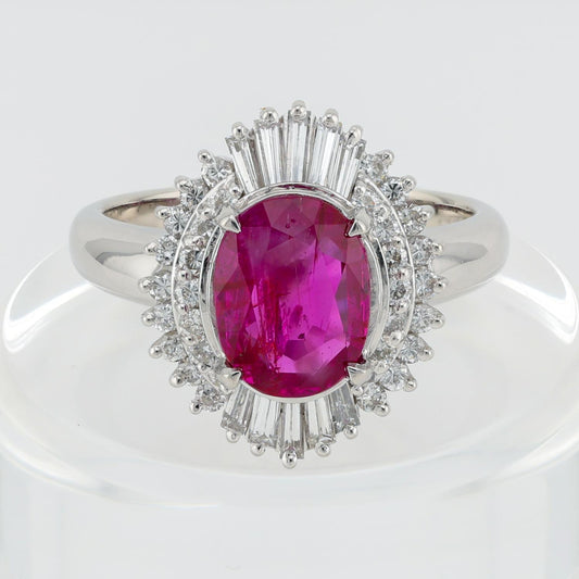 2.03ct Oval Faceted Natural Ruby Ring with Diamond Halo