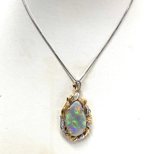 14.78ct Pear-Shaped Natural Cabochon Opal Pendant with Diamond Halo