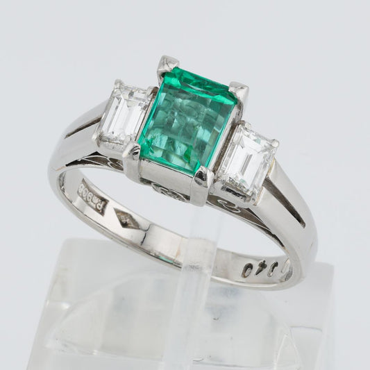 Octagon Cut Natural Colombian Emerald and Diamond Ring