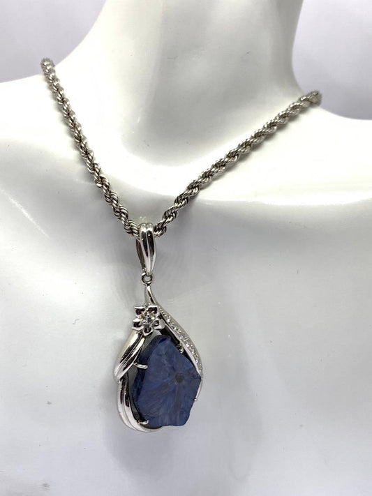 Fancy cut Trapiche Sapphire and Diamond Pendant