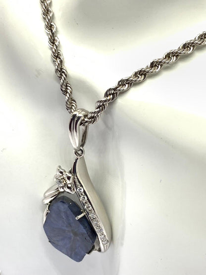 Fancy cut Trapiche Sapphire and Diamond Pendant