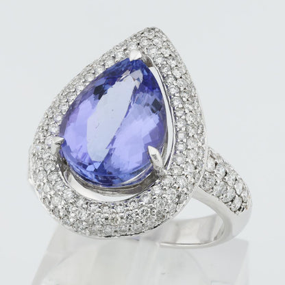 5.46ct Pear Faceted Natural Tanzanite and Diamond Ring