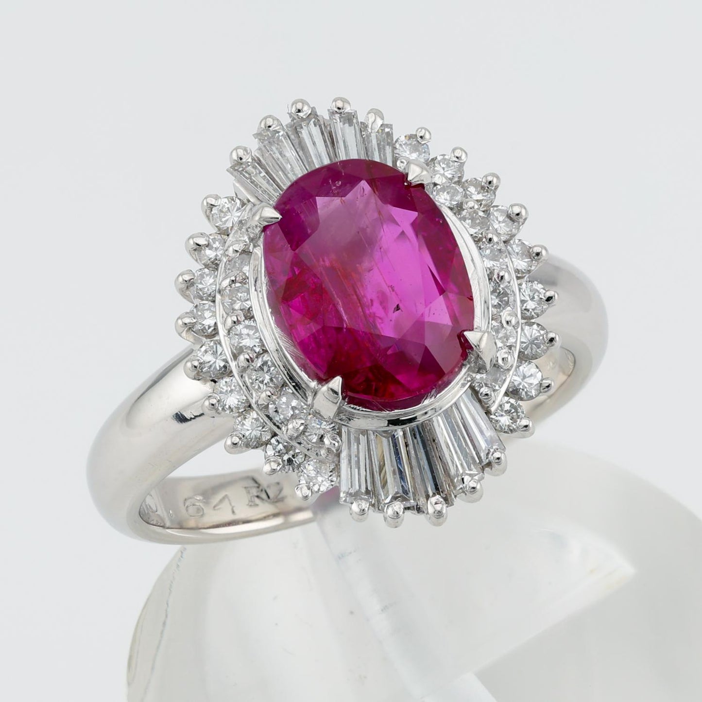 2.03ct Oval Faceted Natural Ruby Ring with Diamond Halo