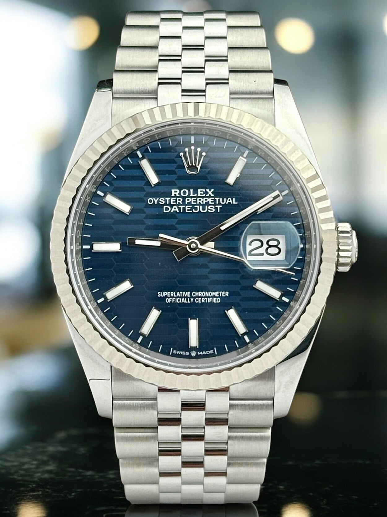 Rolex Datejust 36 Blue Motif Fluted Jubilee Stainless Steel 126234 | 2023 | 36mm