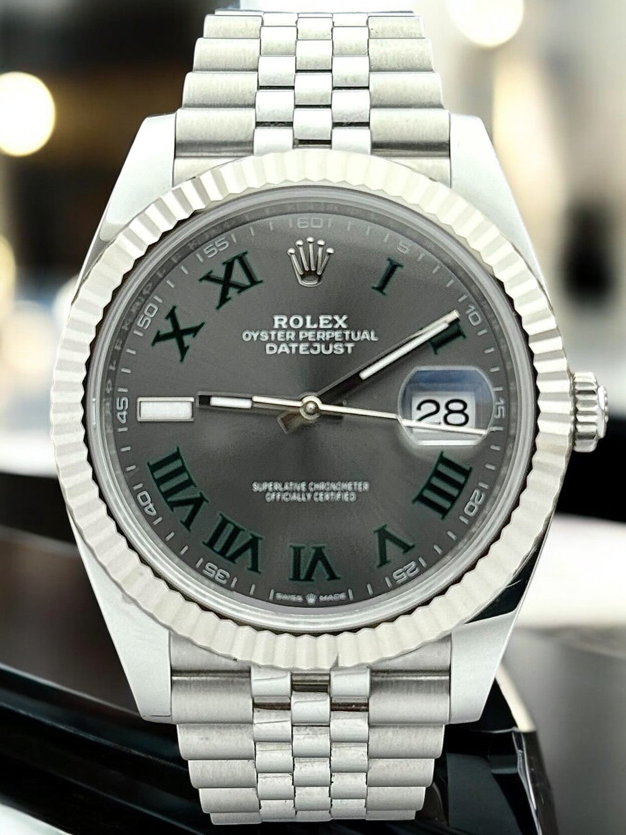 Rolex Datejust 41 Wimbledon Grey Green Roman Dial Stainless Steel 126334 | 2023 | 41mm