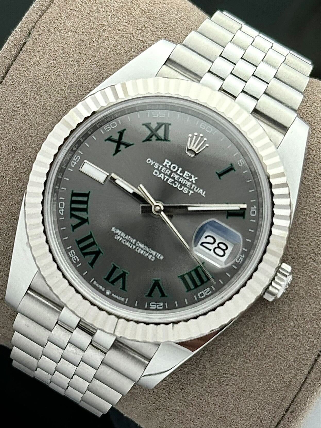 Rolex Datejust 41 Wimbledon Grey Green Roman Dial Stainless Steel 126334 | 2023 | 41mm