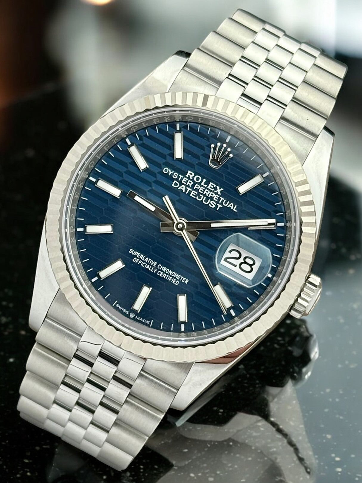 Rolex Datejust 36 Blue Motif Fluted Jubilee Stainless Steel 126234 | 2023 | 36mm