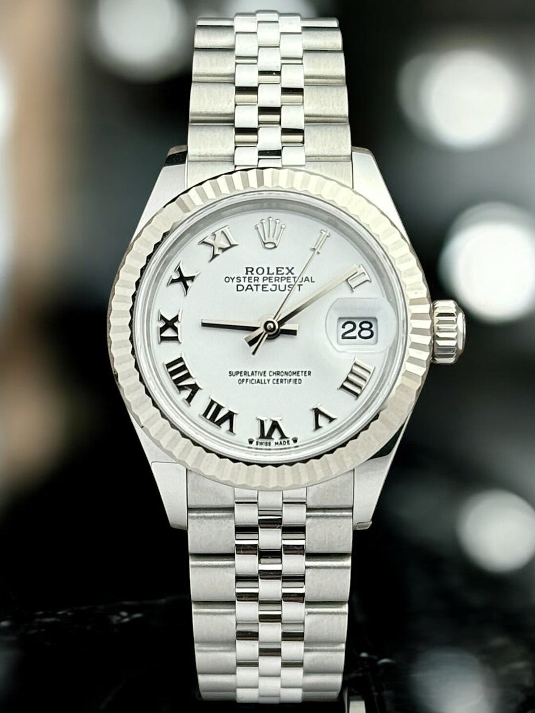 Rolex Lady-Datejust Stainless Steel White Roman Dial 18k Fluted Bezel Jubilee 279174 | 2024 | 28mm