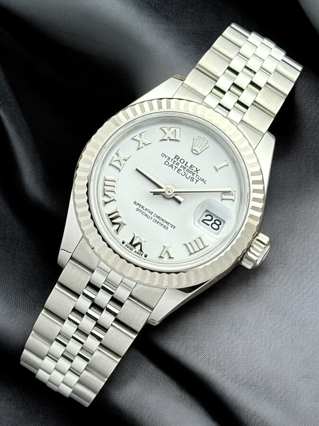 Rolex Lady-Datejust Stainless Steel White Roman Dial 18k Fluted Bezel Jubilee 279174 | 2024 | 28mm