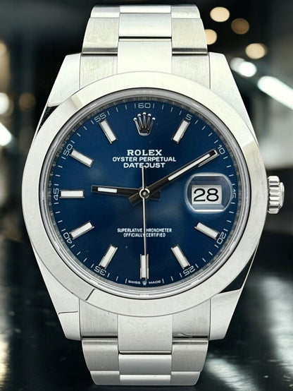 Rolex Datejust 41 Smooth Bezel Blue Dial Oyster Bracelet 126300 | 2024 | 41mm (NEW)