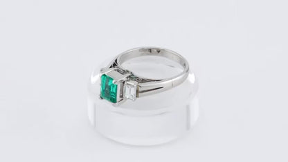 Octagon Cut Natural Colombian Emerald and Diamond Ring