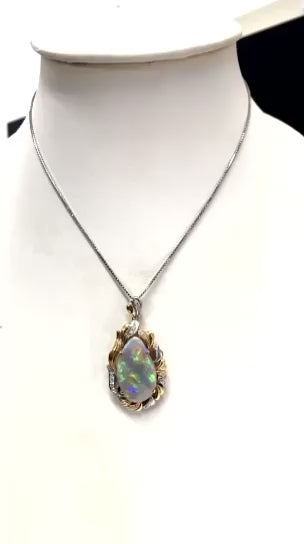 14.78ct Pear-Shaped Natural Cabochon Opal Pendant with Diamond Halo