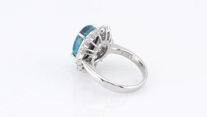 2.63ct Oval Cabochon Natural Opal Ring with Diamond Halo