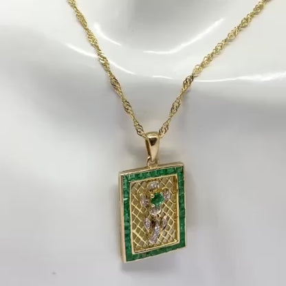 2.65ct Emerald and Diamond Floral Design Pendant