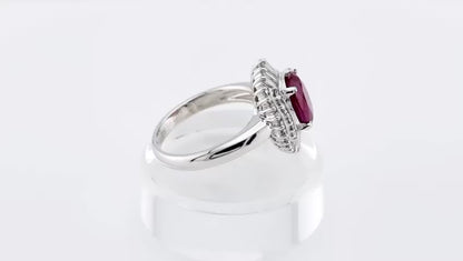 2.03ct Oval Faceted Natural Ruby Ring with Diamond Halo