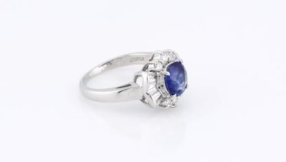 1.72ct Oval Ceylon Sapphire Ring with Diamond Halo