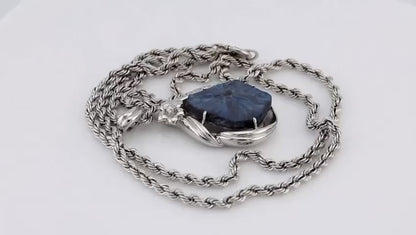 Fancy cut Trapiche Sapphire and Diamond Pendant